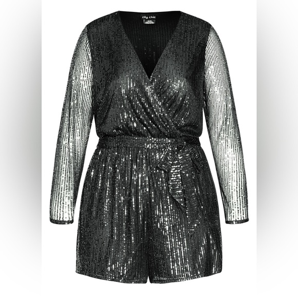 City Chic Playsuit Size XXL Gun Metal Sequins Romper Party Going Out Club Fun - Picture 1 of 16